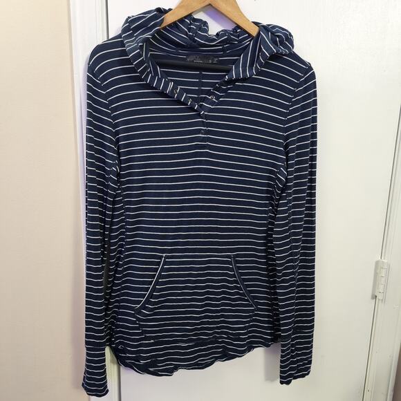 Prana Sol Protect Hoodie Stripe Kanga Pocket Henley Pullover Lyocell Stretch Sm - Picture 5 of 6